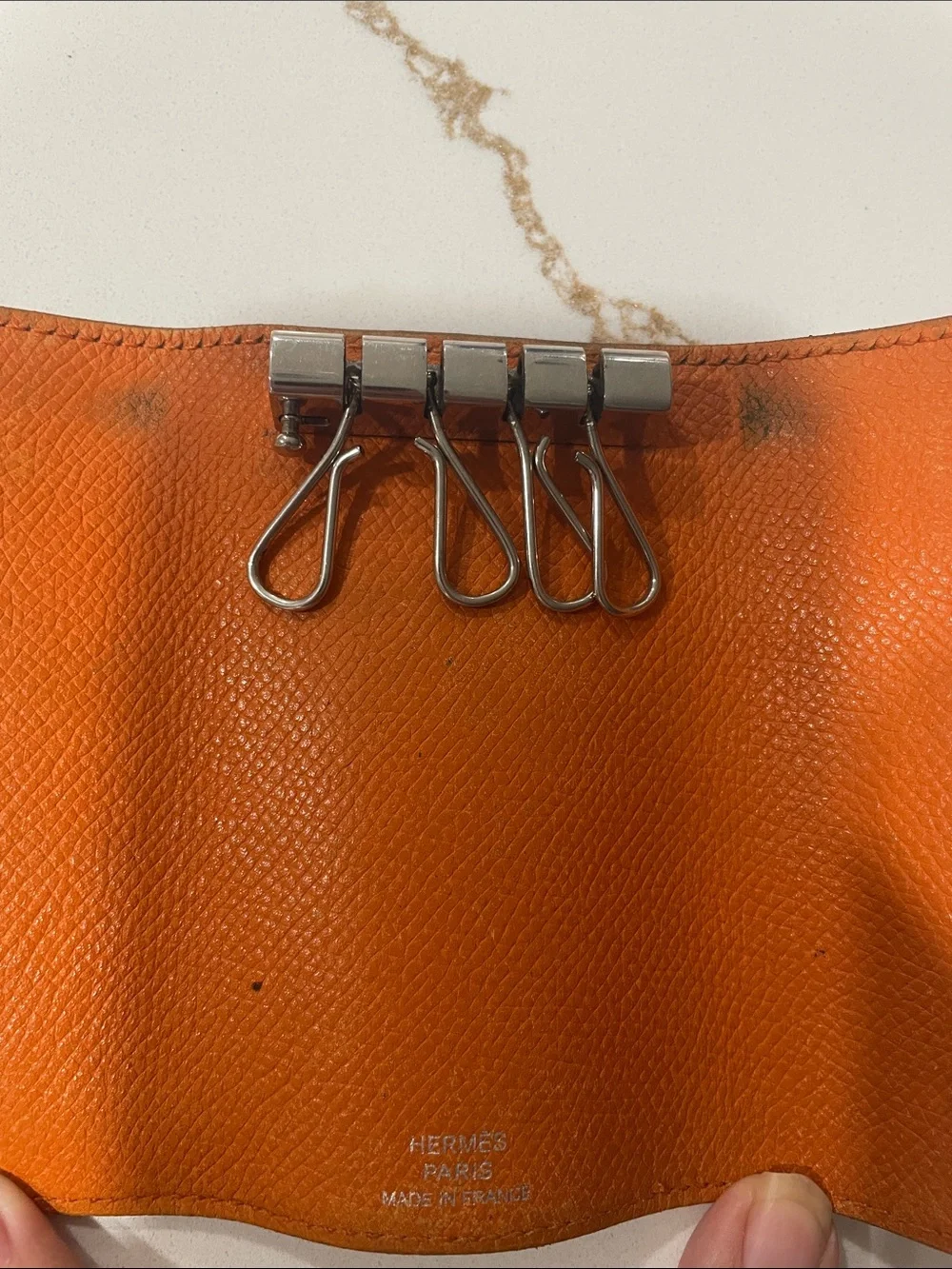 💯% AUTHENTIC HERMES 4 Ring KEY HOLDER W/BOX- Orange color